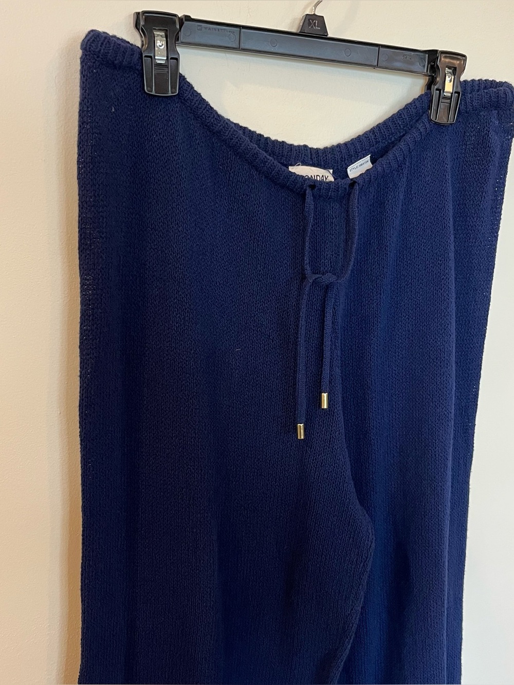 MONDAY Belize Pant Open Knit Wide Leg Navy Blue Womens Size Large Swimwear